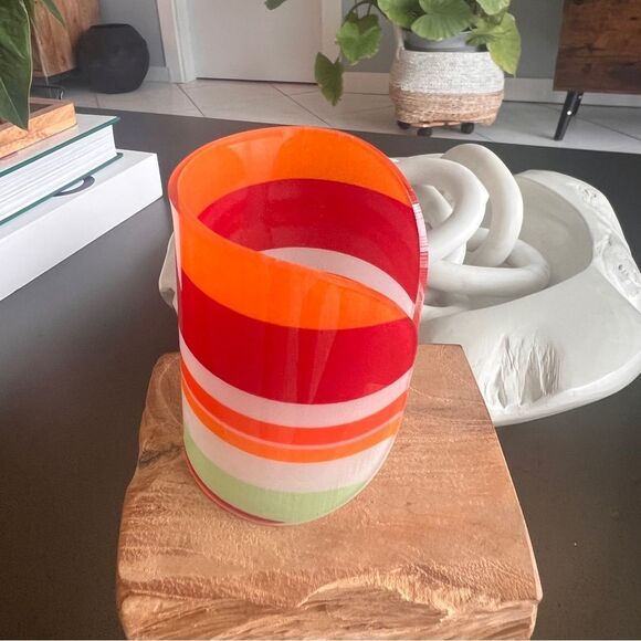 Vibrant Striped Resin Wide Cuff Bracelet Made In Italy - Picture 2 of 5